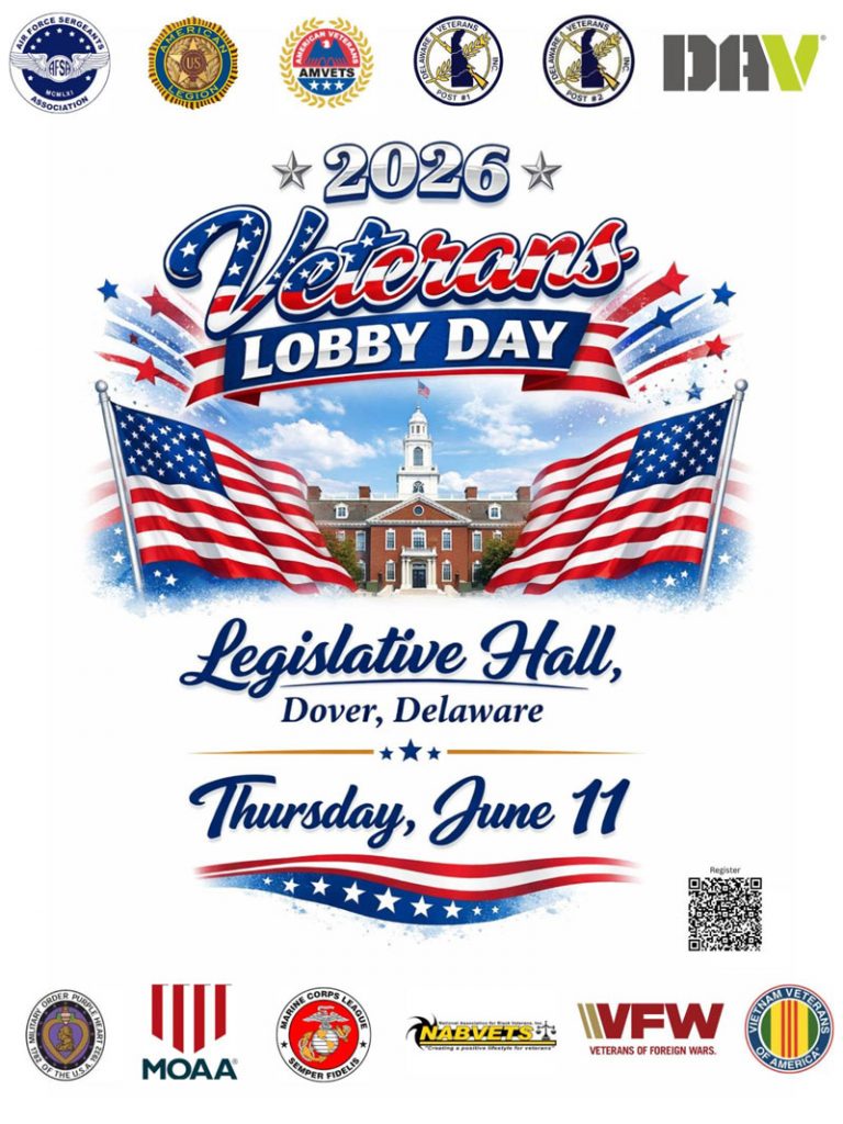 Flyer for the 2026 Veterans Lobby Day. Includes QR Code for registration.