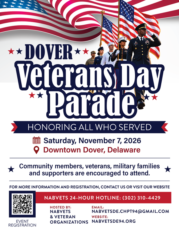 2026 Dover Veterans Day Parade & Festival flyer.